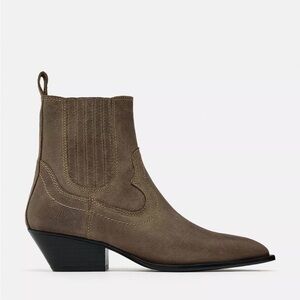 Zara Waxed Leather Cowboy Ankle Boots (New)